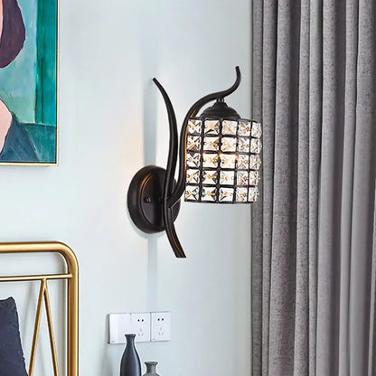 Black crystal square sconce by Decorbites, black metal wall mount with crystal grid shade on Tampa Home & Garden Store