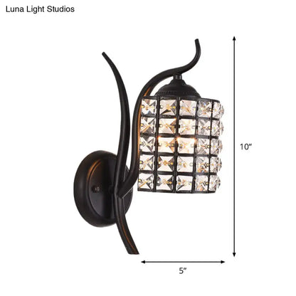 Black Crystal Square Sconce by Decorbites with black metal wall mount and crystal grid shade on Tampa Home & Garden Store
