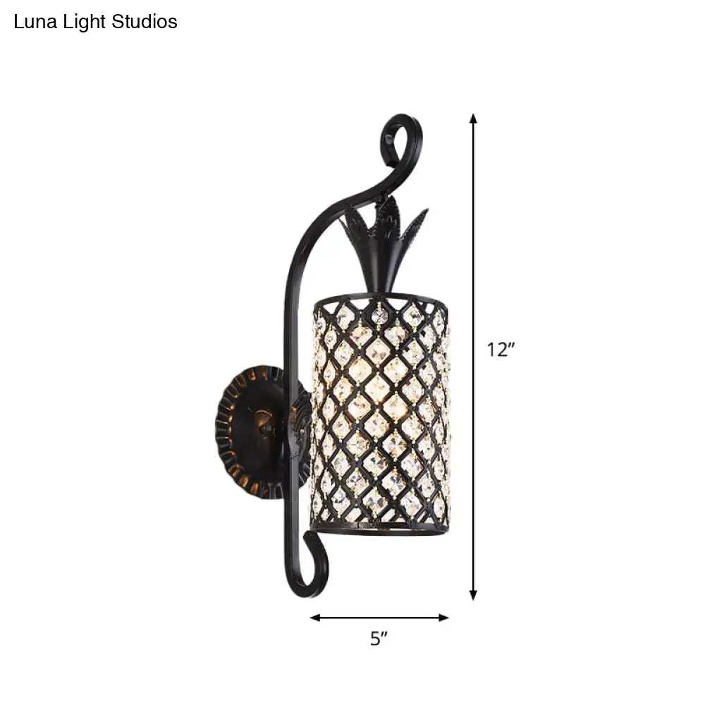 Black Crystal Square Sconce in black metal with crystal lattice shade, wall-mount by Decorbites on Tampa Home & Garden Store