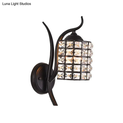 Black Crystal Square Sconce with black metal frame and crystal grid shade Decorbites on Tampa Home & Garden Store