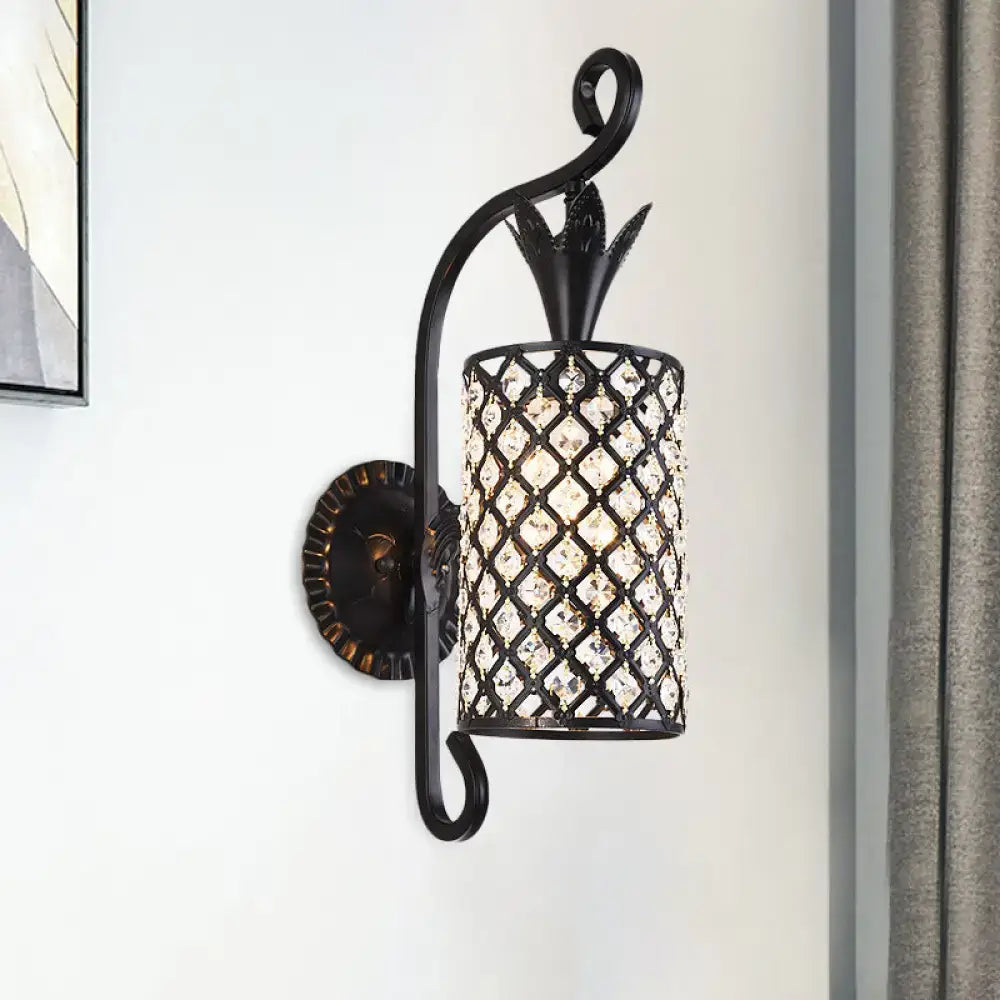 Black Crystal Square Sconce; black metal wall mount with lattice crystal shade on Tampa Home & Garden Store