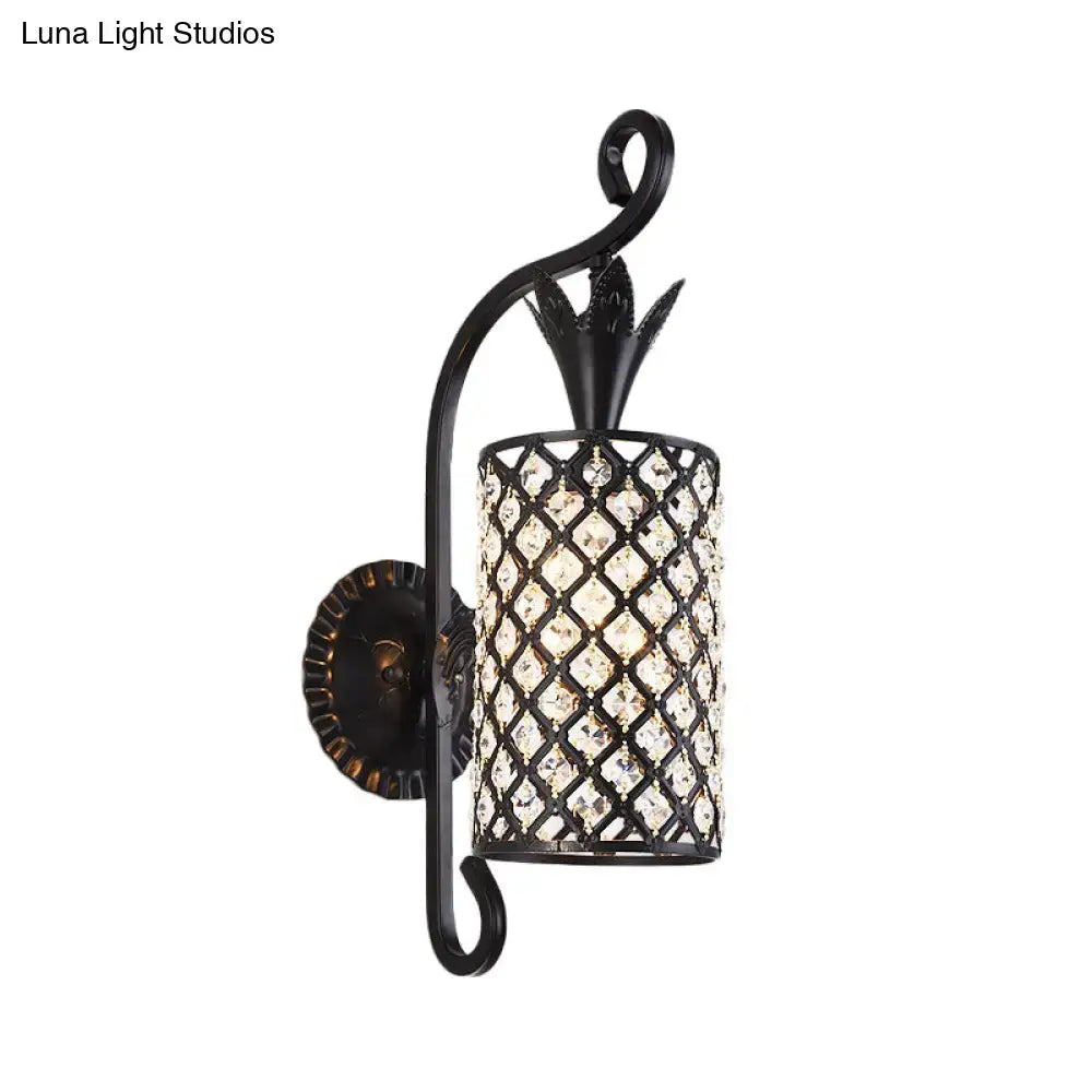 Black Crystal Square Sconce by Decorbites with lattice crystal shade and curved black metal arm on Tampa Home & Garden Store