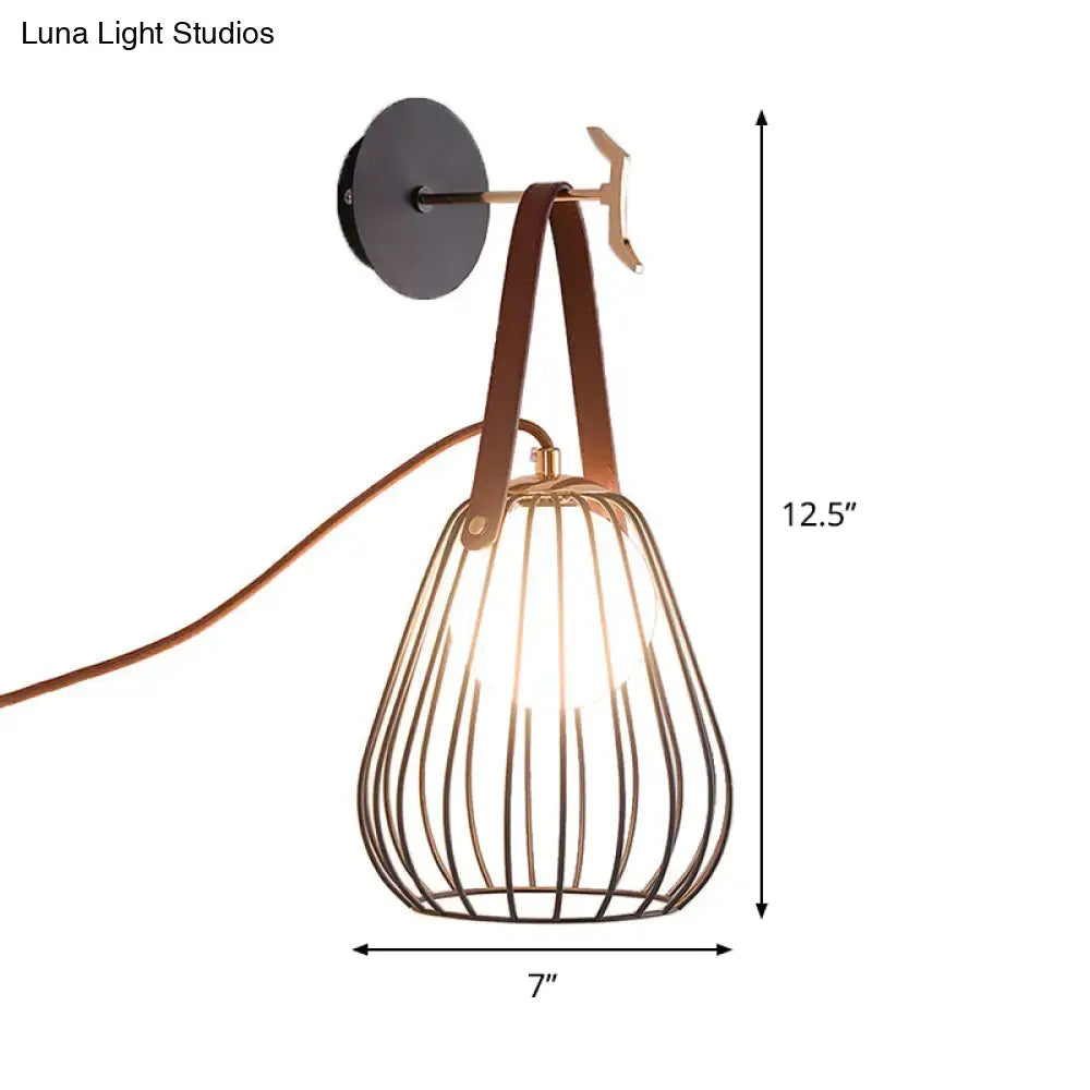 Black pear cage matte wall sconce with copper hardware by Decorbites on Tampa Home & Garden Store
