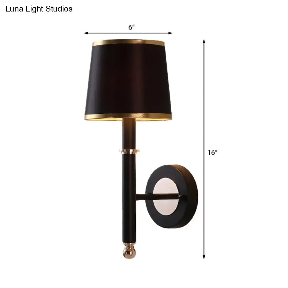 Black Flaxen Cone Wall Sconce by Decorbites; black shade, gold trim, 16in tall on Tampa Home & Garden Store