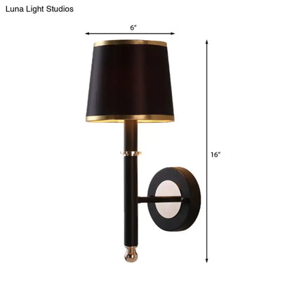 Black Flaxen Cone Wall Sconce by Decorbites; black shade, gold trim, 16in tall on Tampa Home & Garden Store