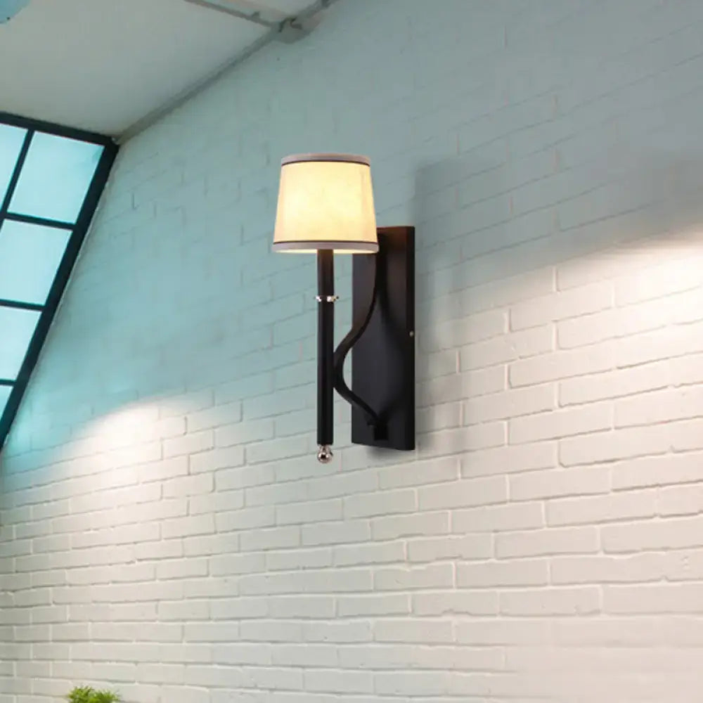 Black Flaxen Cone Wall Sconce by Decorbites, black metal with cream fabric lampshade on Tampa Home & Garden Store