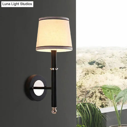 Black flaxen cone wall sconce by Decorbites with black stem and beige fabric shade, 1 piece on Tampa Home & Garden Store