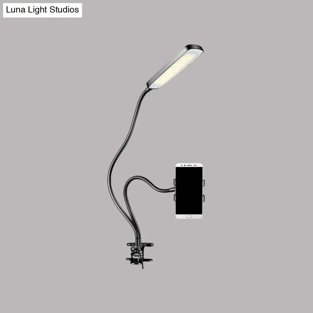Desk lamp black flexible-arm with built-in phone holder and clamp base on Tampa Home & Garden Store