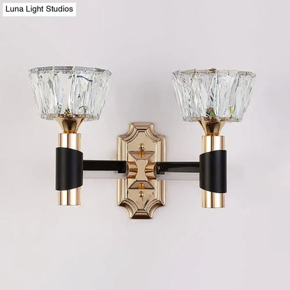 Black Gold Crystal Sconce with dual crystal shades, brass finish, Decorbites on Tampa Home & Garden Store