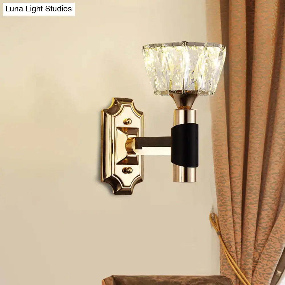 Black Gold Crystal Sconce by Decorbites; brass wall light with faceted crystal shade on Tampa Home & Garden Store