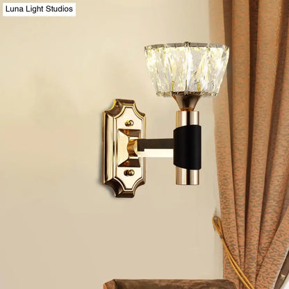 Black Gold Crystal Sconce by Decorbites; brass wall light with faceted crystal shade on Tampa Home & Garden Store