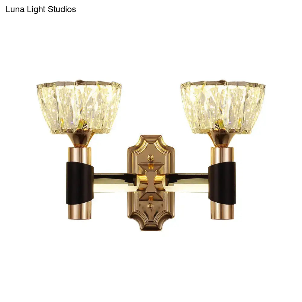 Black Gold Crystal Sconce by Decorbites, double-arm brass wall light with crystal glass shades on Tampa Home & Garden Store