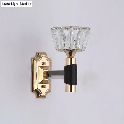 Black Gold Crystal Sconce by Decorbites featuring brass finish and faceted crystal shade on Tampa Home & Garden Store