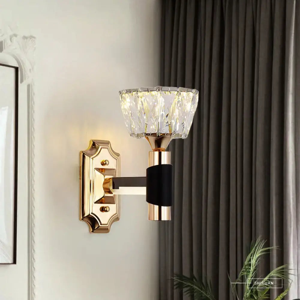 Black Gold Crystal Sconce wall light with crystal shade and black cylindrical arm Decorbites on Tampa Home & Garden Store