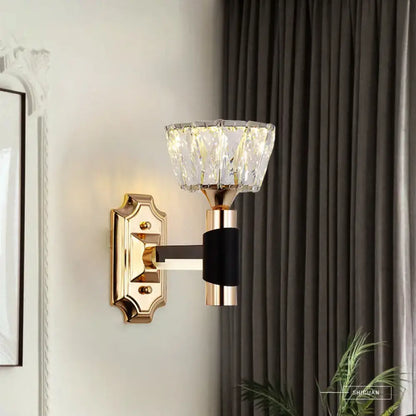 Black Gold Crystal Sconce wall light with crystal shade and black cylindrical arm Decorbites on Tampa Home & Garden Store