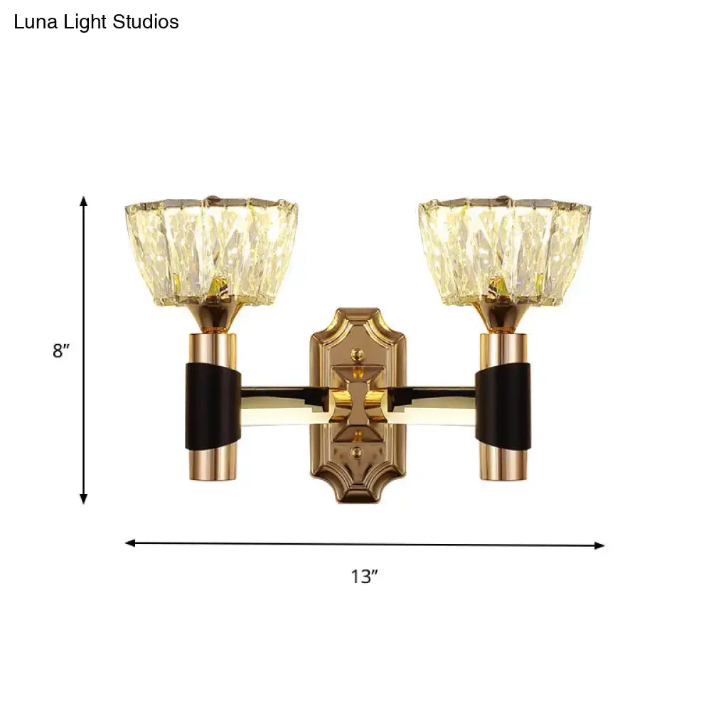 Black Gold Crystal Sconce by Decorbites, 2-light brass with crystal shades on Tampa Home & Garden Store