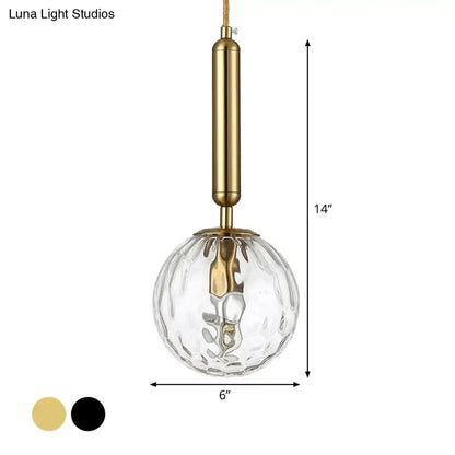 Black Gold Glass Globe Wall Sconce with brass-tone rod and clear globe, 14in tall, 6in dia on Tampa Home & Garden Store