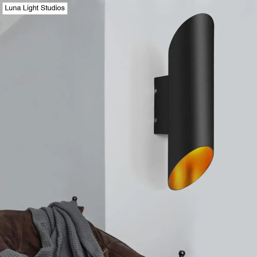 Black Gold Oblique Wall Light sconce by Decorbites with curved matte black metal and gold interior on Tampa Home & Garden Store