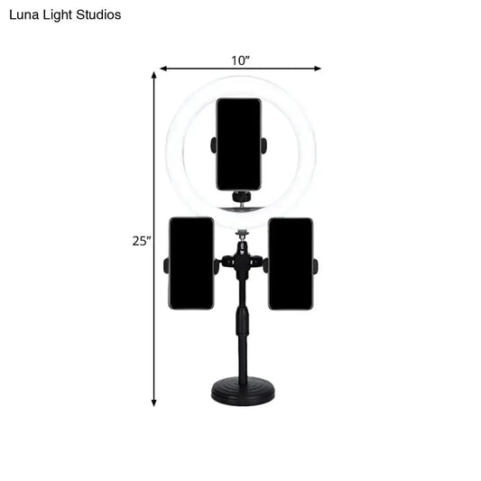 Minimalist black LED ring light with three phone holders on tripod for bedroom Decorbites on Tampa Home & Garden Store