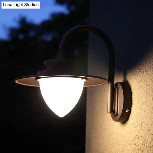 Decorbites minimalist black metal outdoor wall sconce with curved arm shade 60W max on Tampa Home & Garden Store