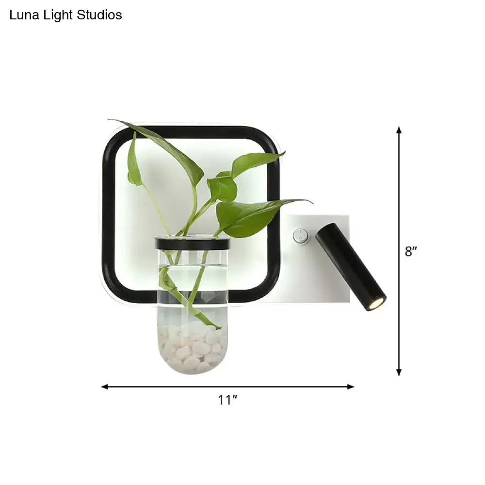 Glass Plant Sconce Light by Decorbites, wall-mounted black square frame with glass plant vase on Tampa Home & Garden Store