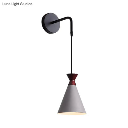 Black conical iron minimalist sconce with white shade and red connector by Decorbites on Tampa Home & Garden Store