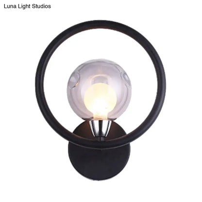 Black Glass Ball Wall Sconce by Decorbites with circular black ring and clear glass globe on Tampa Home & Garden Store