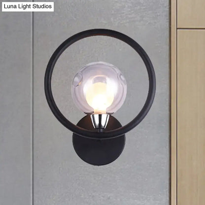 Black glass ball wall sconce with circular ring and clear globe bulb Decorbites on Tampa Home & Garden Store