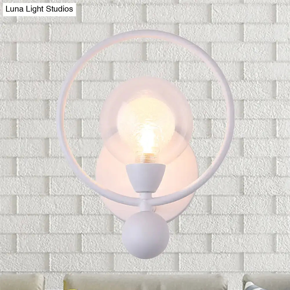 Black Glass Ball Wall Sconce with white circular ring and glowing bulb Decorbites on Tampa Home & Garden Store