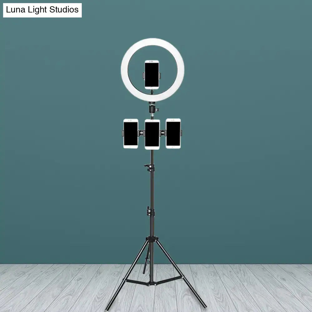 Black LED Ring Light on tripod with five smartphone mounts for multi-device filming on Tampa Home & Garden Store