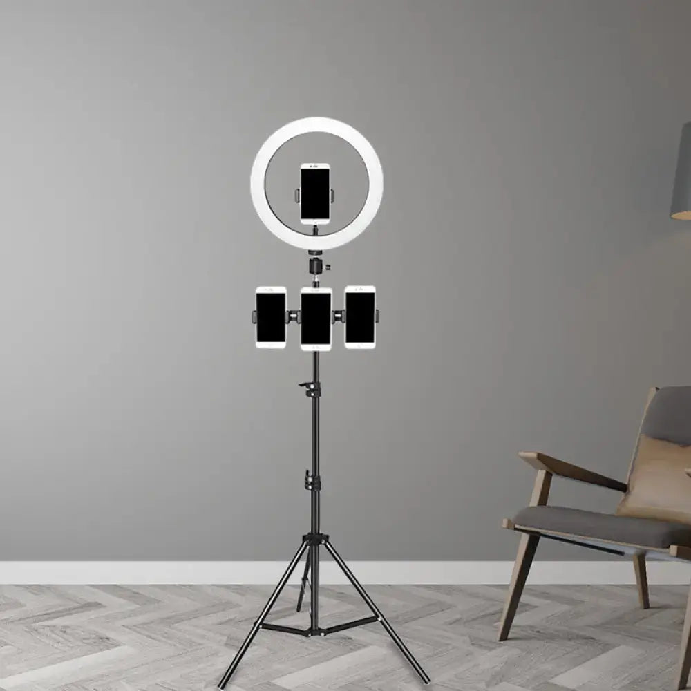 Black LED ring light with five smartphone mounts on adjustable tripod stand Decorbites on Tampa Home & Garden Store