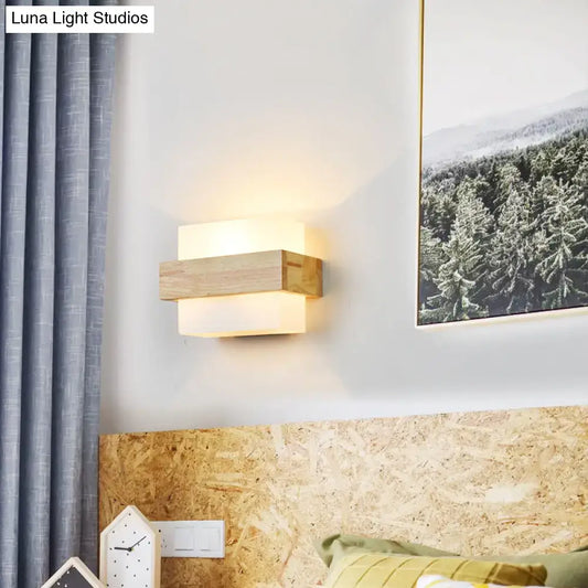 Modern Wood and Glass Geometric Wall Sconce