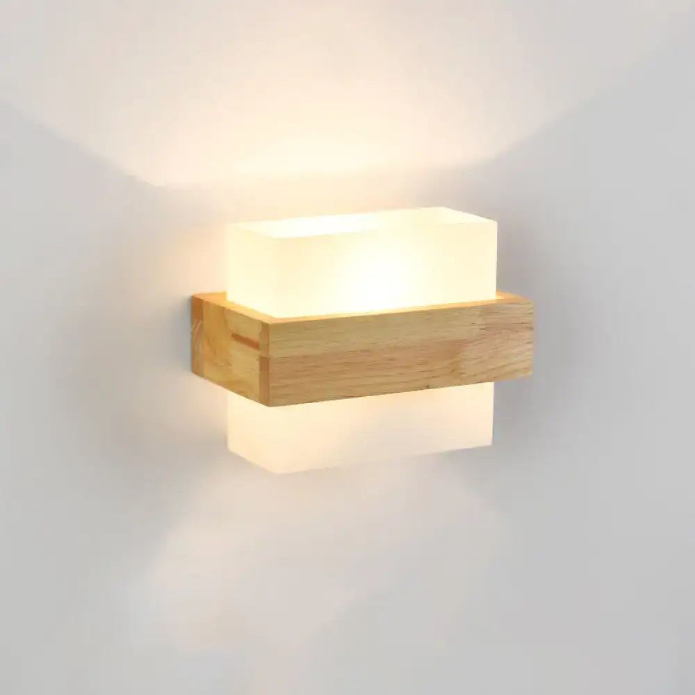 Wood Geometric Wall Sconce Decorbites wooden wall mount with frosted cube light warm glow on Tampa Home & Garden Store