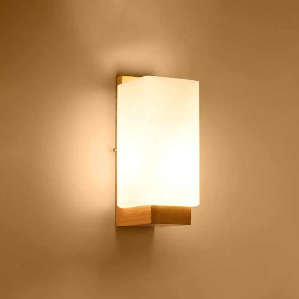 Wood Geometric Wall Sconce natural wood base with a rectangular white shade by Decorbites on Tampa Home & Garden Store