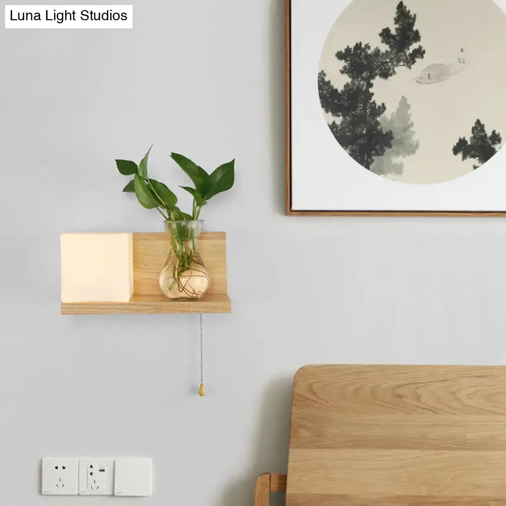 Wood Geometric Wall Sconce by Decorbites; natural wood finish with a warm cube light on Tampa Home & Garden Store