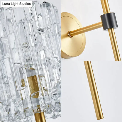 Brass crystal wall sconce slender cylinder with crystal block shade Decorbites on Tampa Home & Garden Store