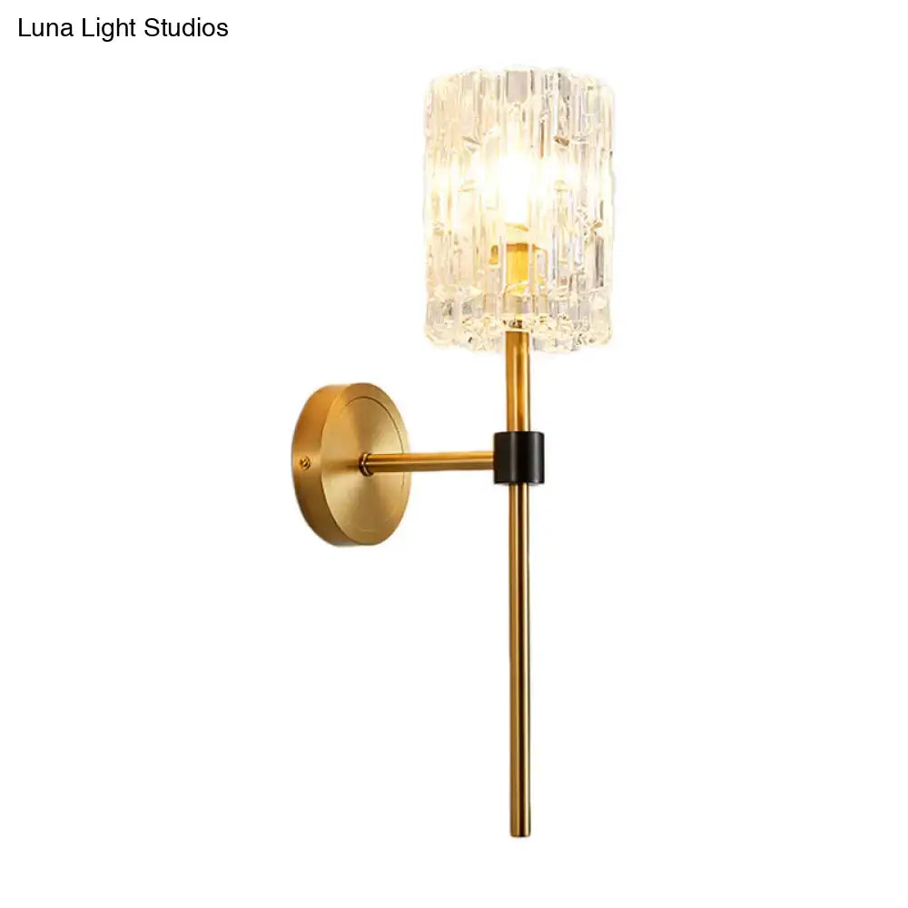 Brass Crystal Wall Sconce Slender Cylinder by Decorbites; gold finish, crystal shade on Tampa Home & Garden Store
