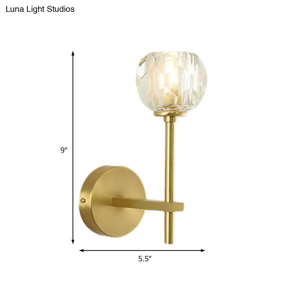 Brass crystal wall sconce Decorbites; gold finish, faceted crystal globe, 9in tall on Tampa Home & Garden Store