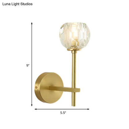 Brass crystal wall sconce Decorbites; gold finish, faceted crystal globe, 9in tall on Tampa Home & Garden Store
