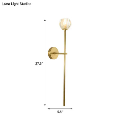 Brass Crystal Wall Sconce Three Shape Options with crystal orb on brass rod by Decorbites on Tampa Home & Garden Store