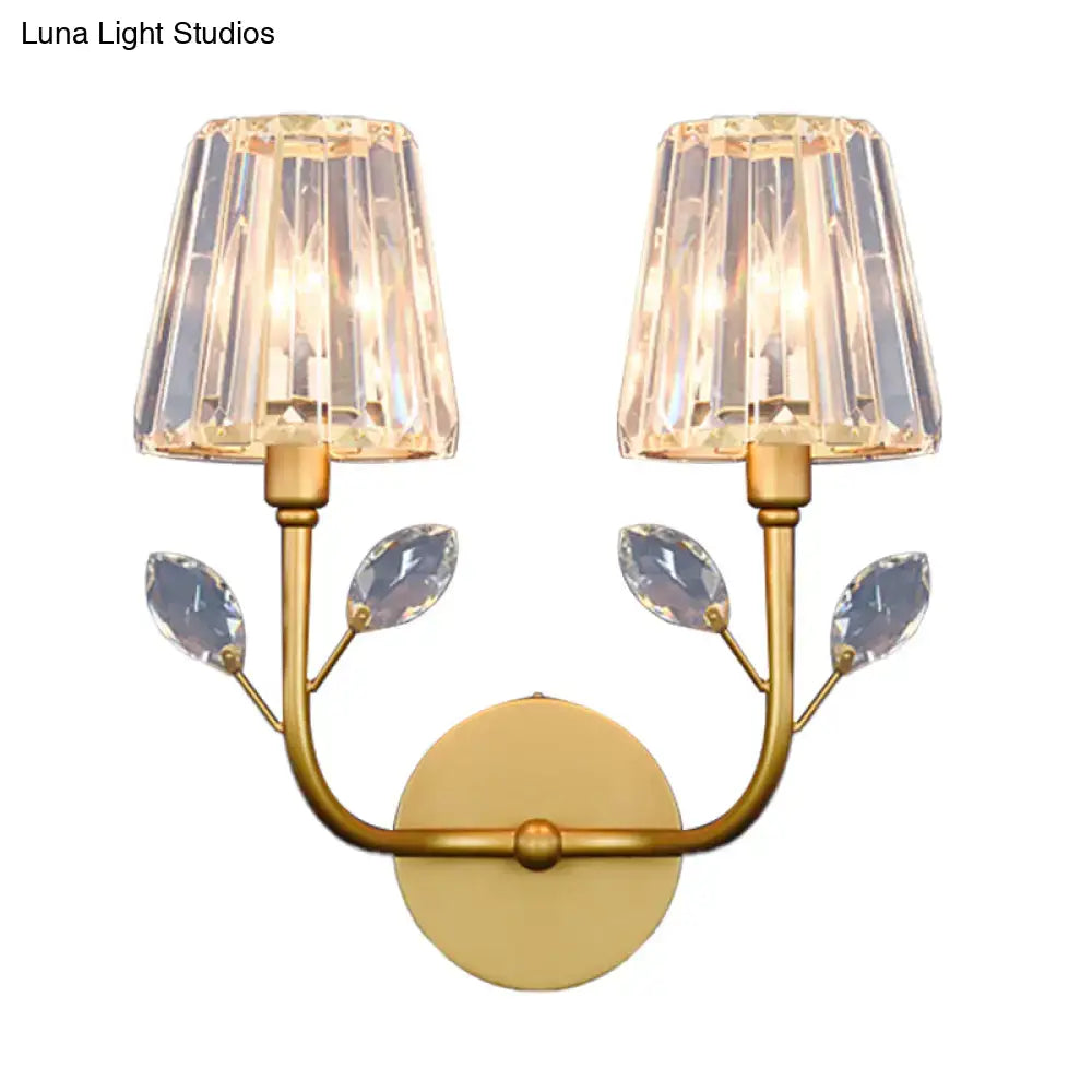 Brass two-light crystal wall light sconce with crystal shades Decorbites on Tampa Home & Garden Store