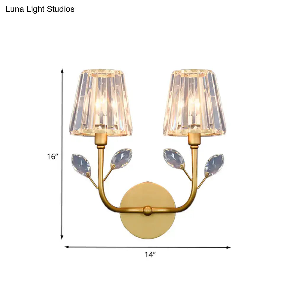 Brass Crystal Wall Light by Decorbites, two-light wall sconce with crystal shades on Tampa Home & Garden Store