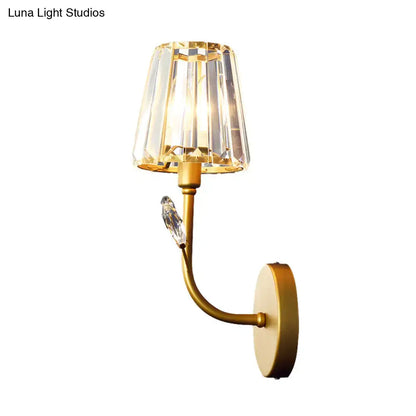 Brass Crystal Wall Light with crystal shade and curved gold arm on Tampa Home & Garden Store