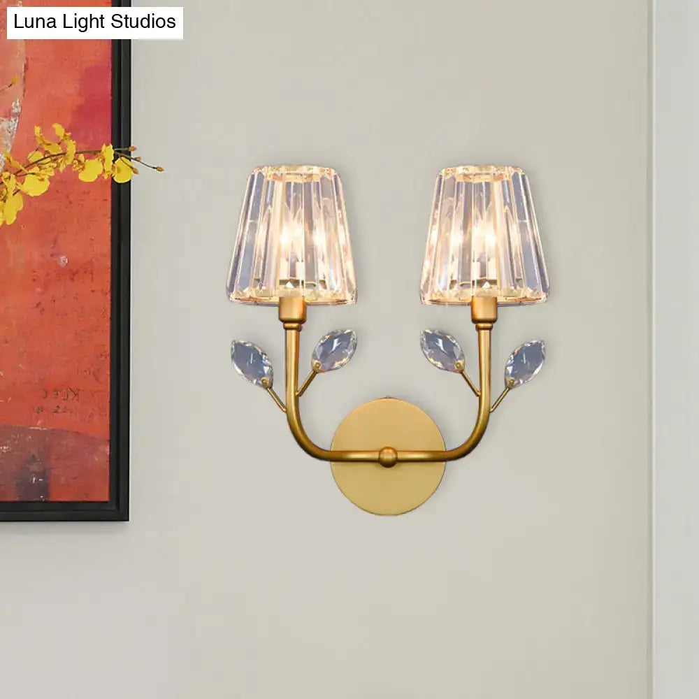 Brass Crystal Wall Light Decorbites with dual candle lamps and crystal accents on Tampa Home & Garden Store