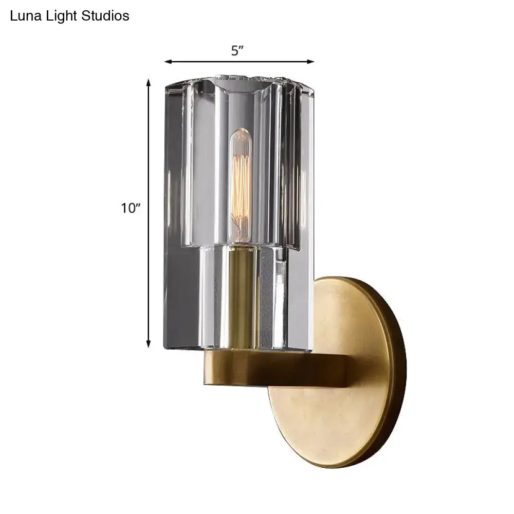 Brass Ribbed Glass Sconce by Decorbites with clear ribbed glass shade and brass wall mount on Tampa Home & Garden Store