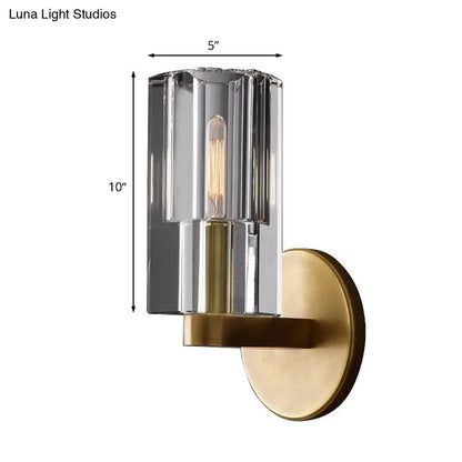 Brass Ribbed Glass Sconce by Decorbites with clear ribbed glass shade and brass wall mount on Tampa Home & Garden Store