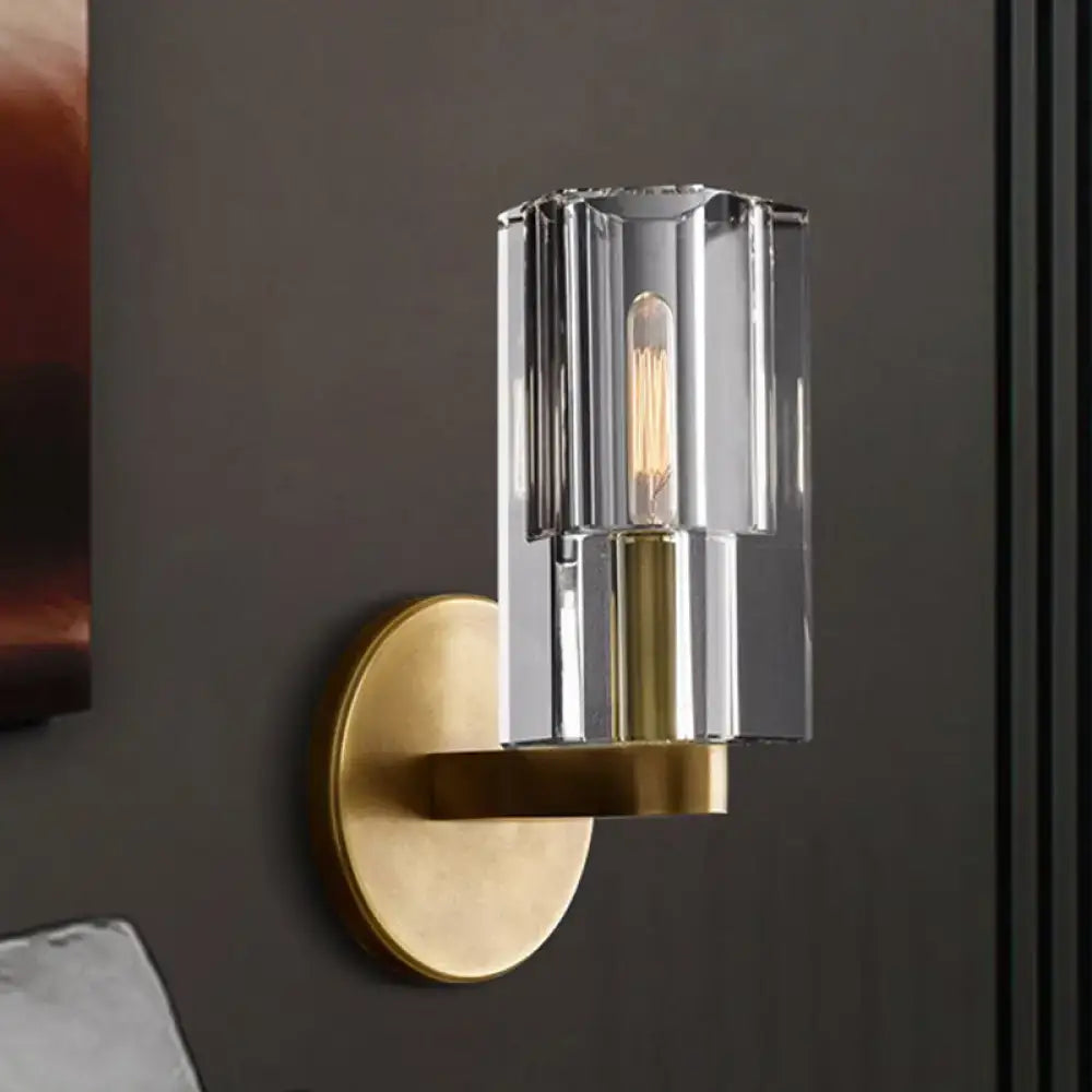 Brass ribbed glass wall sconce with clear glass shade and gold mount by Decorbites on Tampa Home & Garden Store