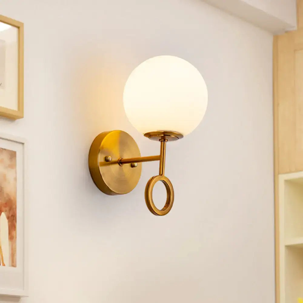 Brass Cream Glass Sconce wall light with round white globe and ring accent Decorbites on Tampa Home & Garden Store