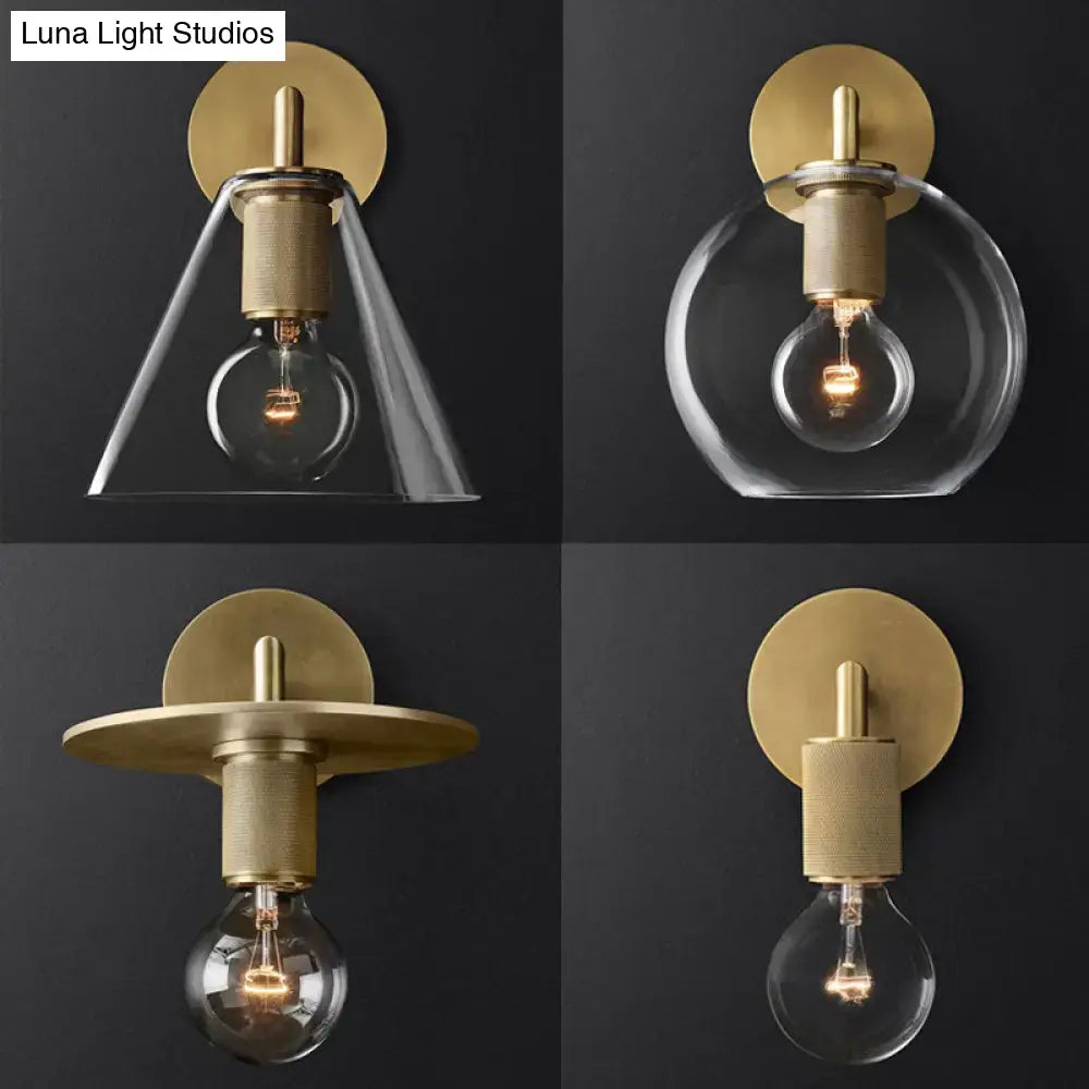 Bronze glass wall sconce by Decorbites with Edison bulb, four styles shown on black wall on Tampa Home & Garden Store