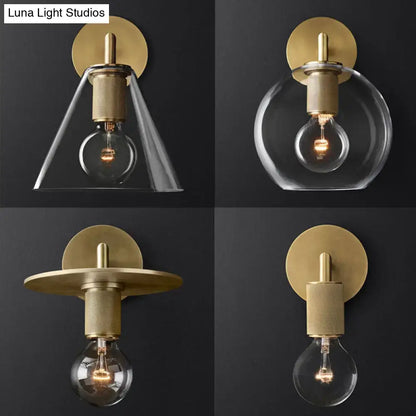Bronze glass wall sconce by Decorbites with Edison bulb, four styles shown on black wall on Tampa Home & Garden Store